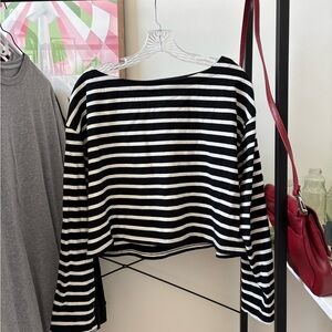 J. Crew Black and White Striped Long Sleeve Top